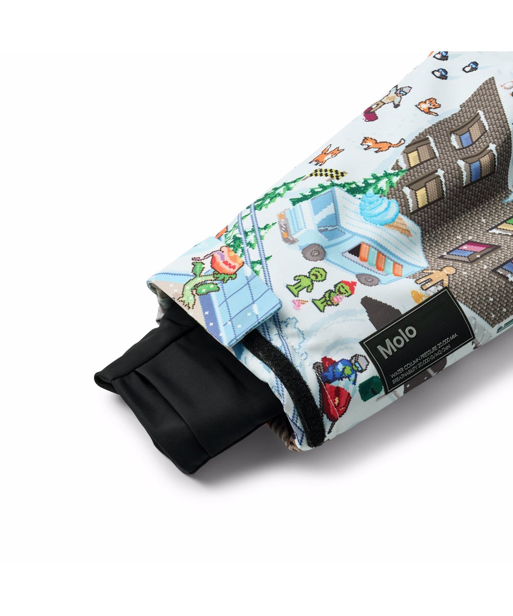 Hux - Pixel Winter - Wind- und wasserdichter Overall mit einem pixeligen Druck der realen Welt, lustigen Charakteren aus Molos Kollektionen, hergestellt aus recyceltem Polyester und gefüttert mit 3M™ Thinsulate™.