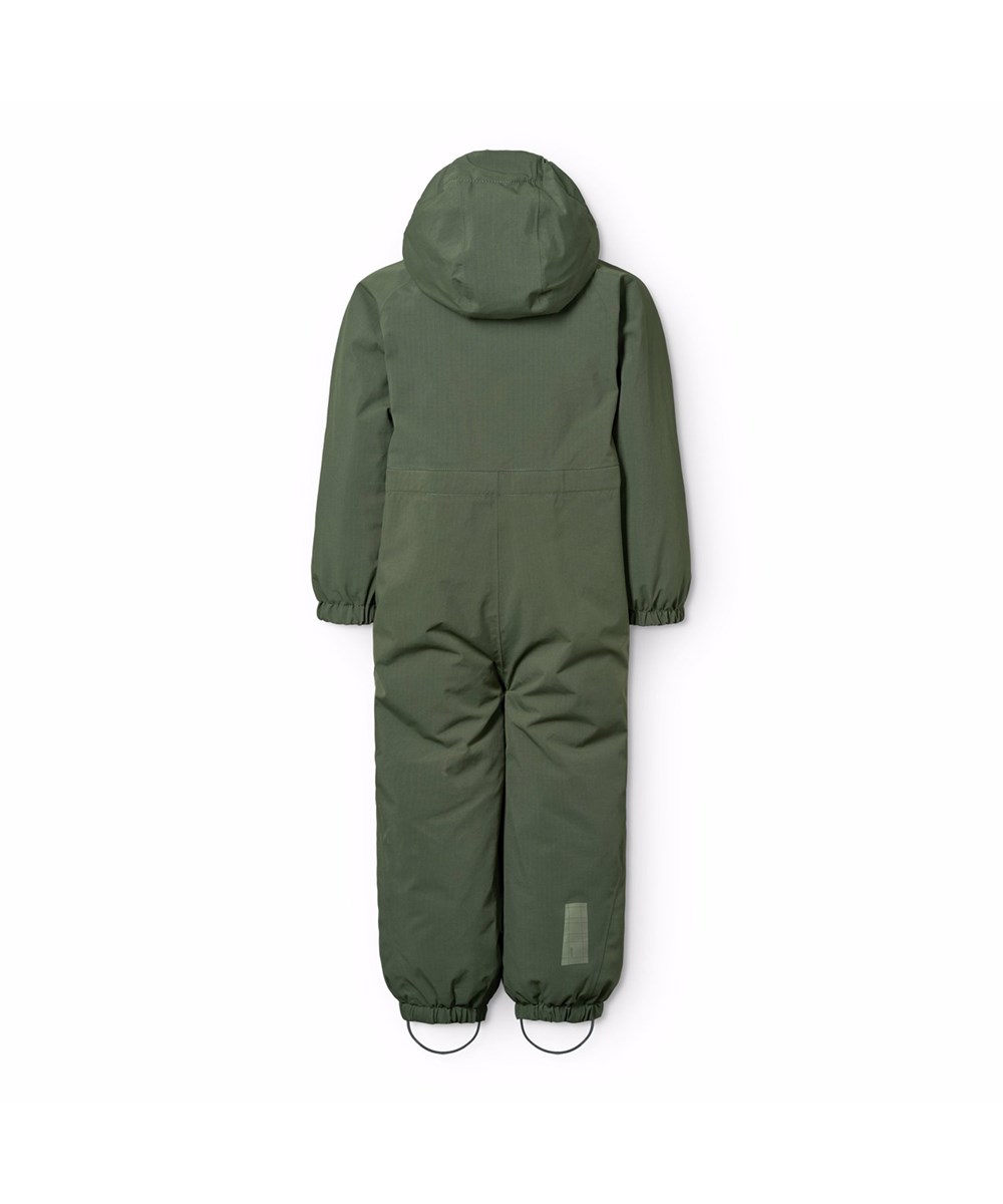 Pingo - Dark Forest - Wasserabweisender dunkelgrüner Overall aus recyceltem Nylon, geeignet für Temperaturen bis zu -10°C.