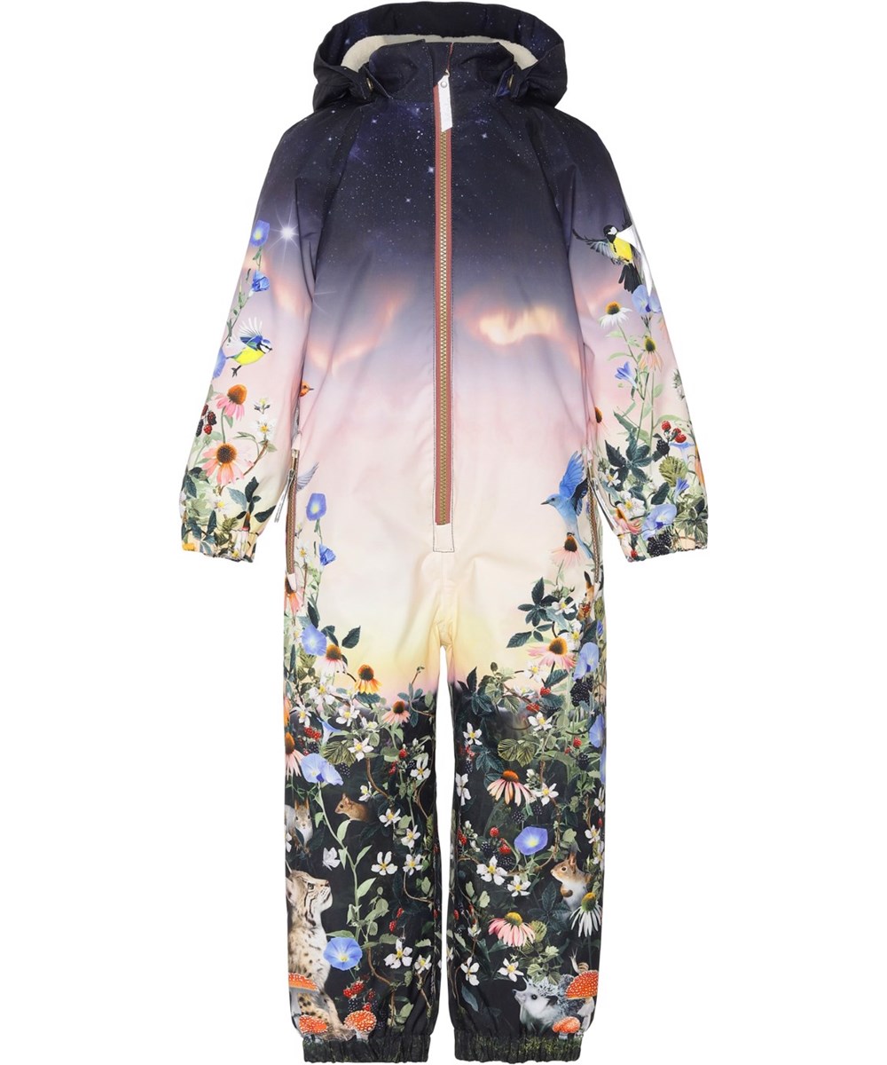 Polar - Evening Forest - Recycelter Fliegeranzug mit Blumen-, Tier- und Himmelsdruck