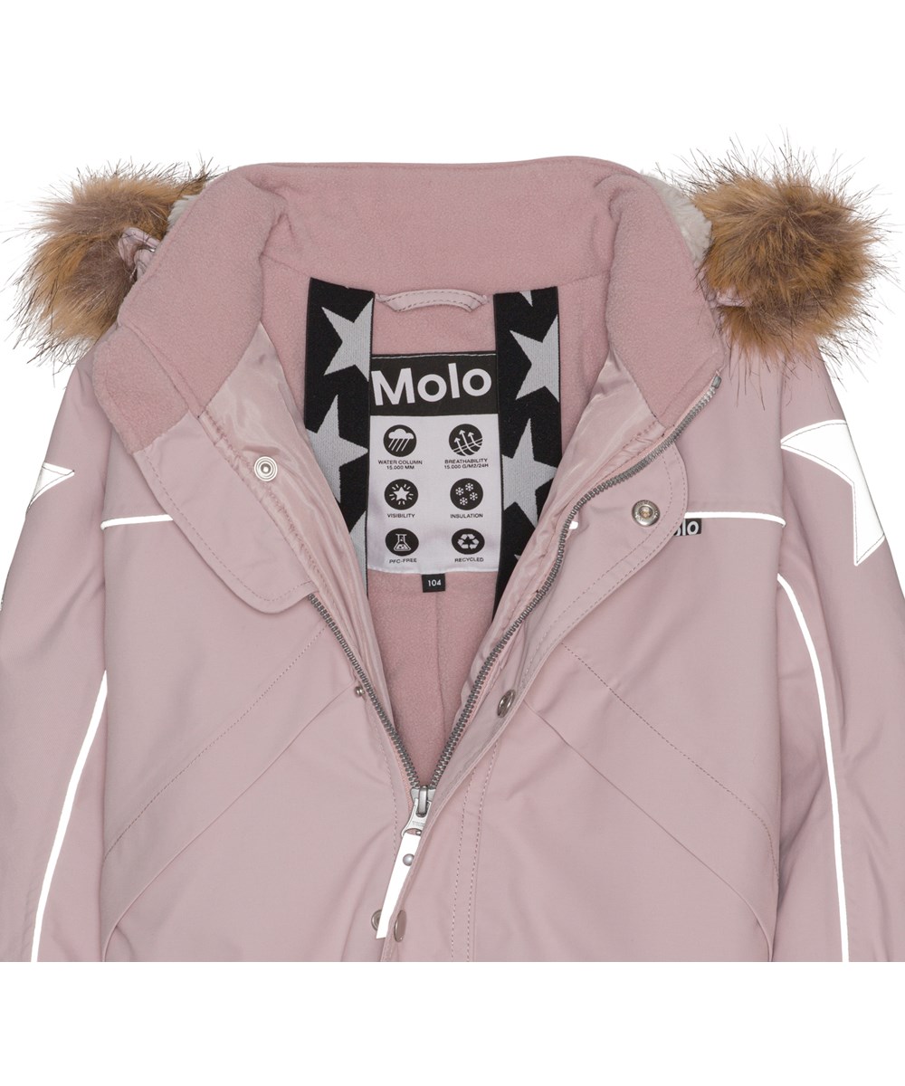 Polaris Fur - Berry Ice - Recycelter rosa Schneeanzug mit Pelzkragen