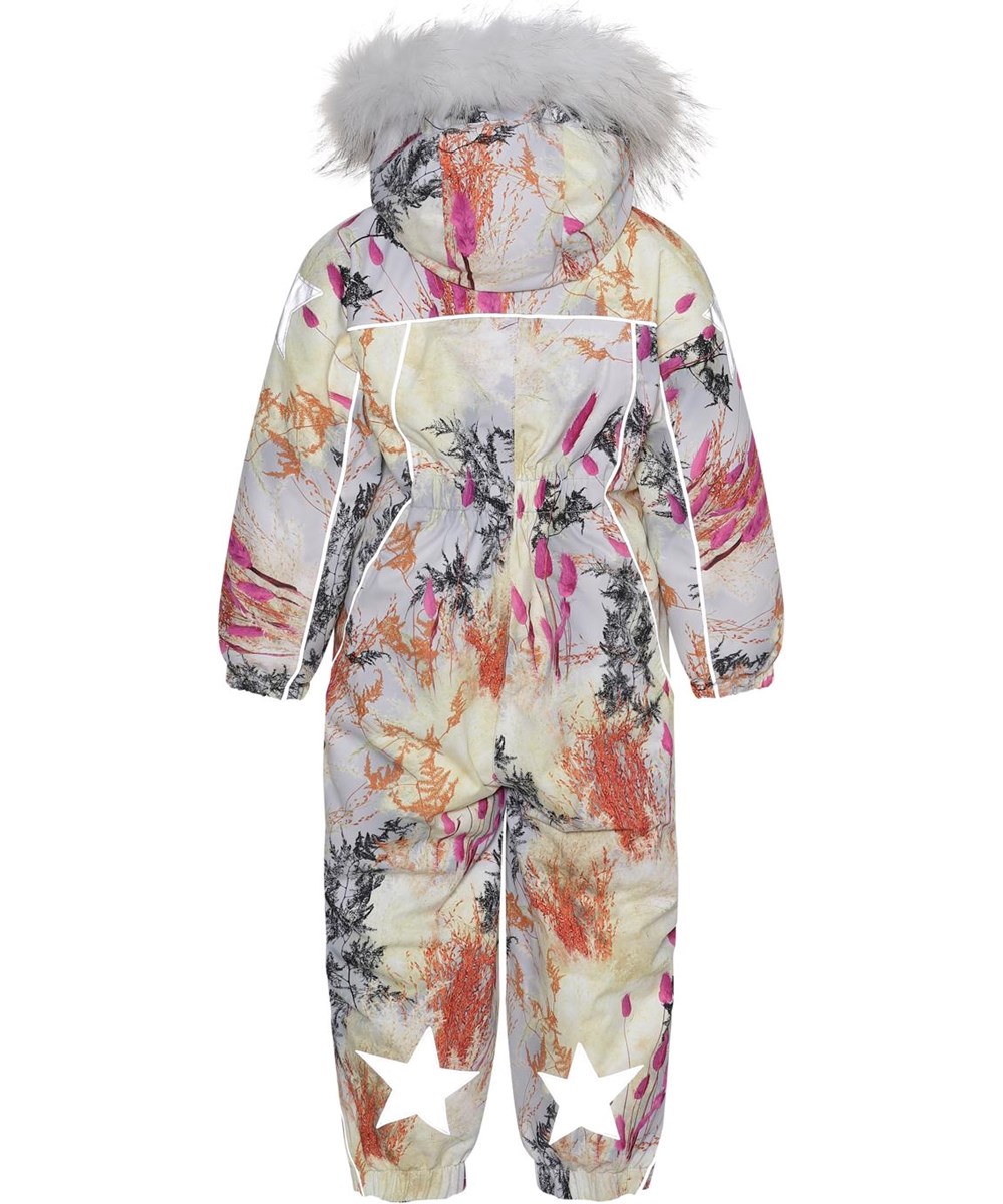 Polaris Fur - Eternal Flowers - Recycelter hellblauer Schneeanzug mit Aufdruck von Zweigen