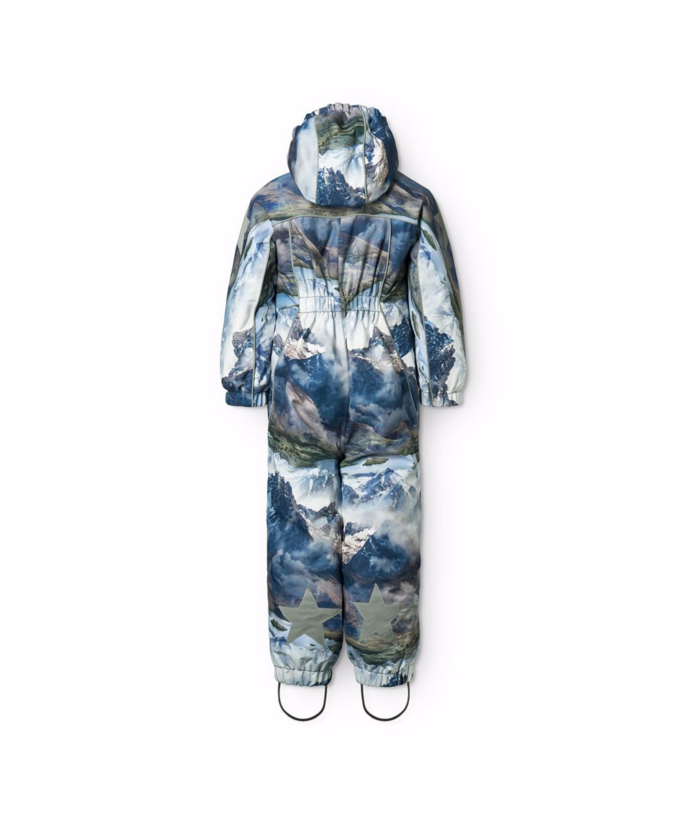 Polaris - Snowy Mountains - Wind- und wasserdichter Overall mit einem wunderschönen Landschaftsdruck, der schneebedeckte Berggipfel in lebendigen Farben zeigt, hergestellt aus recyceltem Polyester und gefüttert mit 3M™ Thinsulate™.