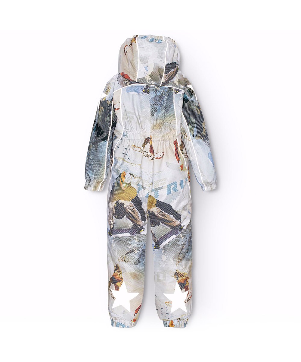 Polaris - Spin 1260 - Kinder-Schneeanzug aus recyceltem Polyester mit einem Pixel-Druck eines coolen Snowboarders in den Alpen.