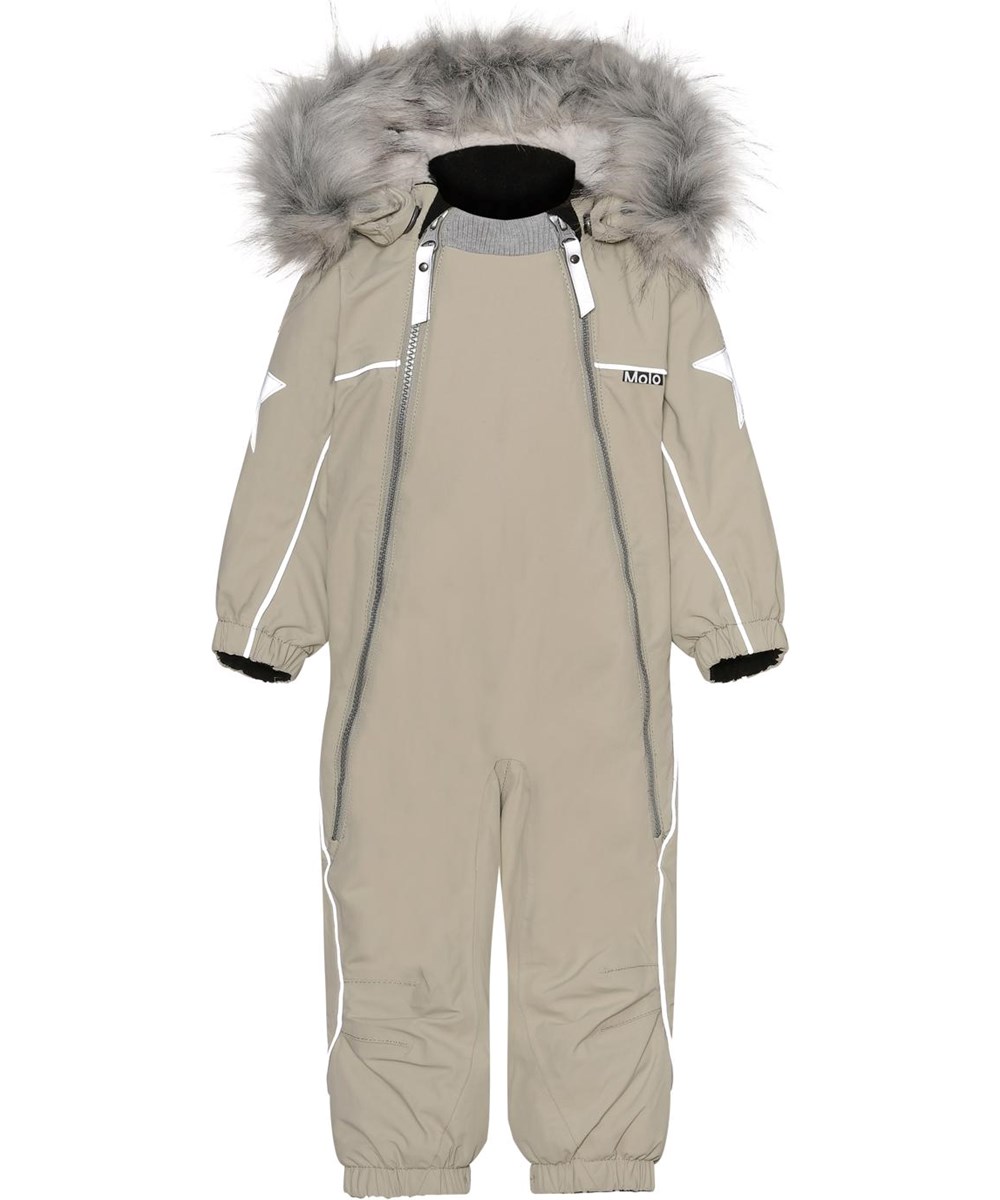 Pyxis Fur - Moon Sand - Recycelter Baby-Schneeanzug in Beige mit Fell