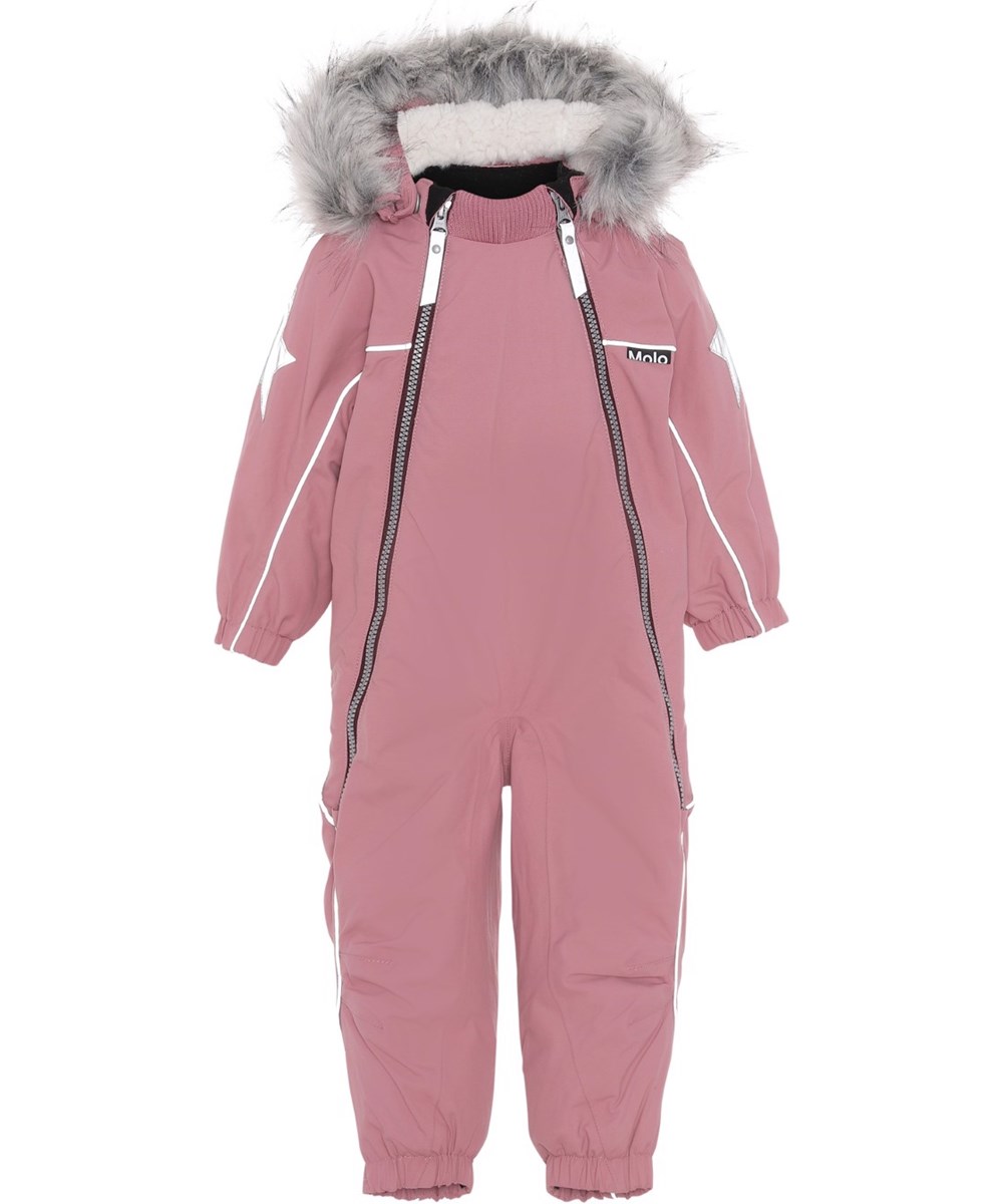 Pyxis Fur - Velvet Rose - Recycelter rosa Fliegeranzug mit Pelzkragen