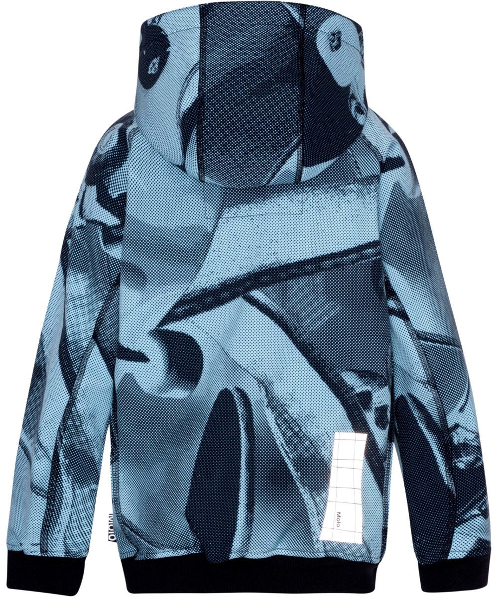 Cloudy - Blue Boards - Colourful, softshell children's jacket, partially constructed in recycled polyester with skateboard print
