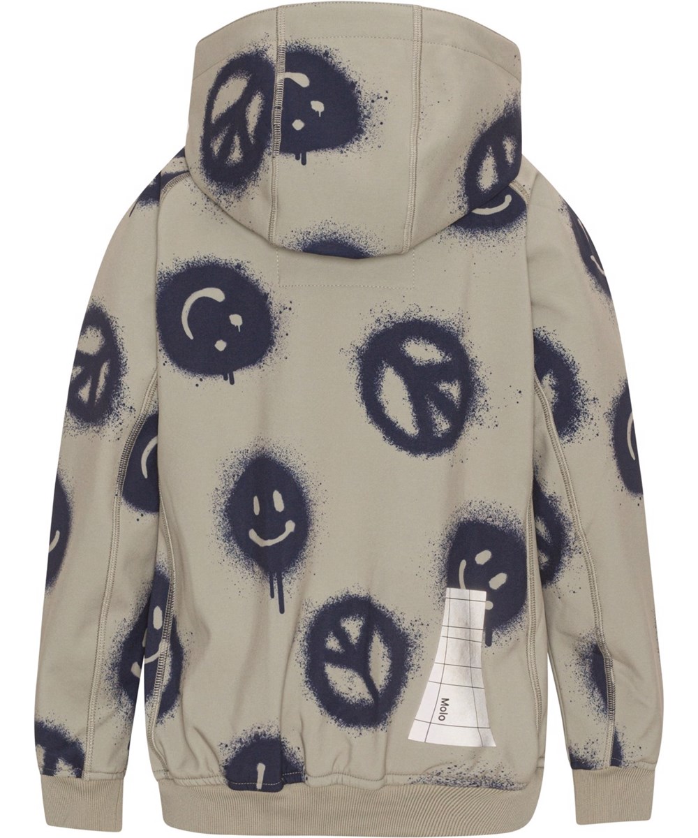 Cloudy - Happy Rock - Softshell jacket in beige with print of peace and smiley faces