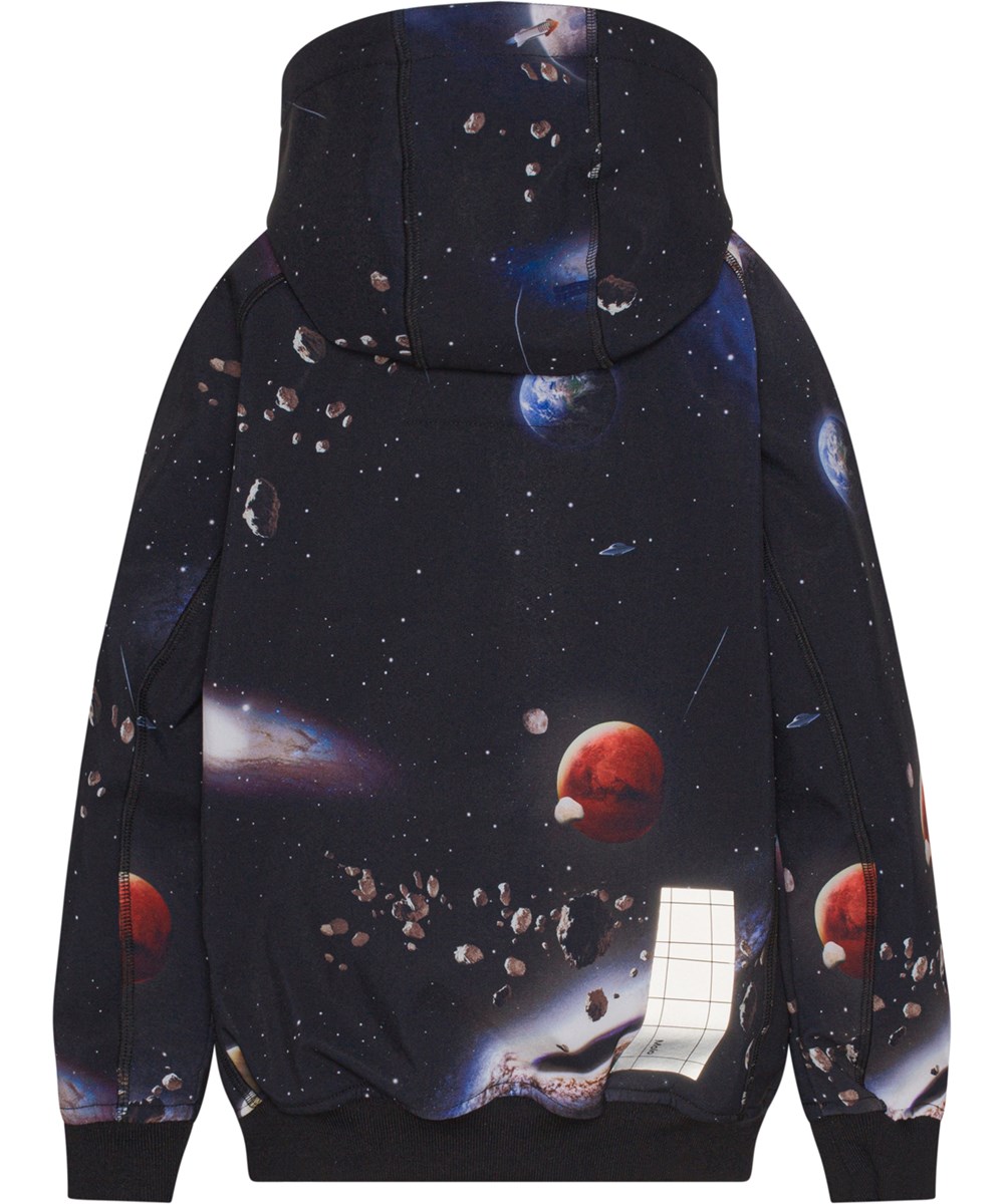 Cloudy - Into Space - Water-repellent dark blue softshell jacket with space print