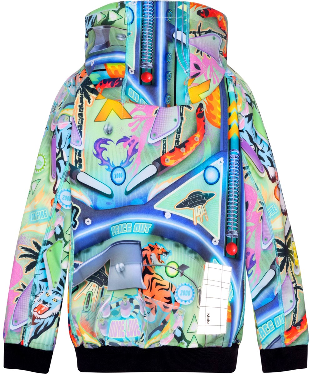 Cloudy - Pinball - Colourful, softshell children's jacket, partially constructed in recycled polyester with print of old pinball machine