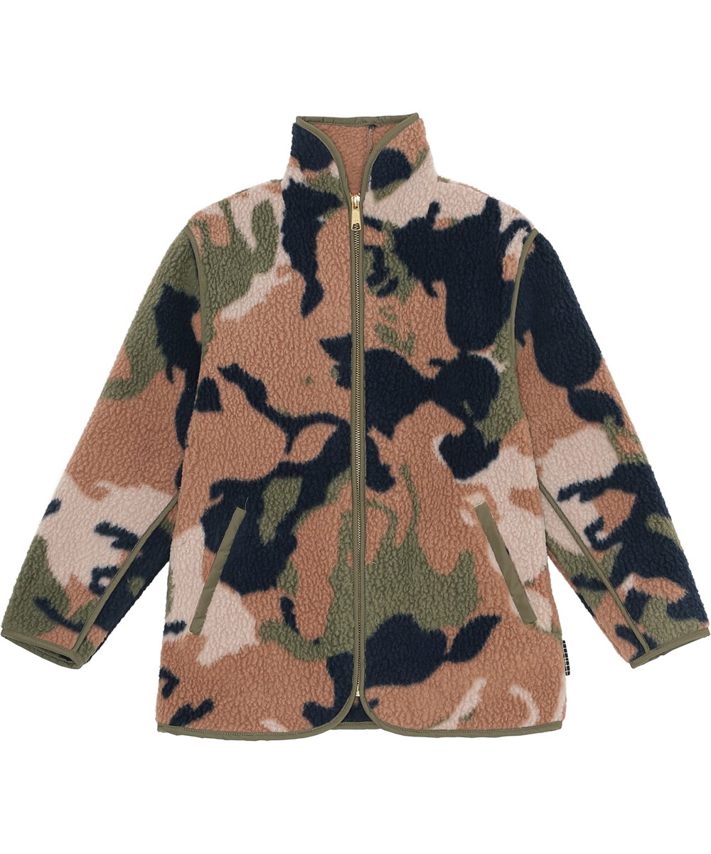 Halina - Big Camo Horse - Recycled rose fleece jacket with camouflage print