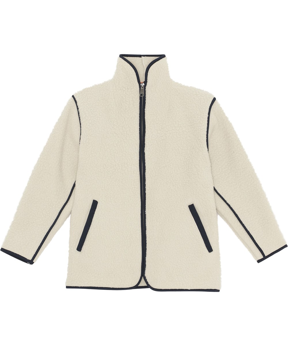 Halina - Moon - Recycled white fleece jacket with dark edges 