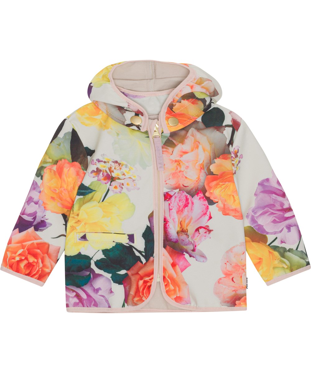 Hide - Rose Park Yellow - Baby softshell jacket in grey with large floral print 