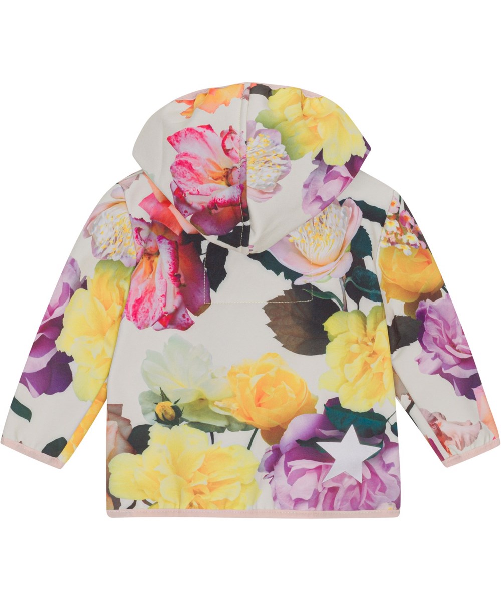 Hide - Rose Park Yellow - Baby softshell jacket in grey with large floral print 