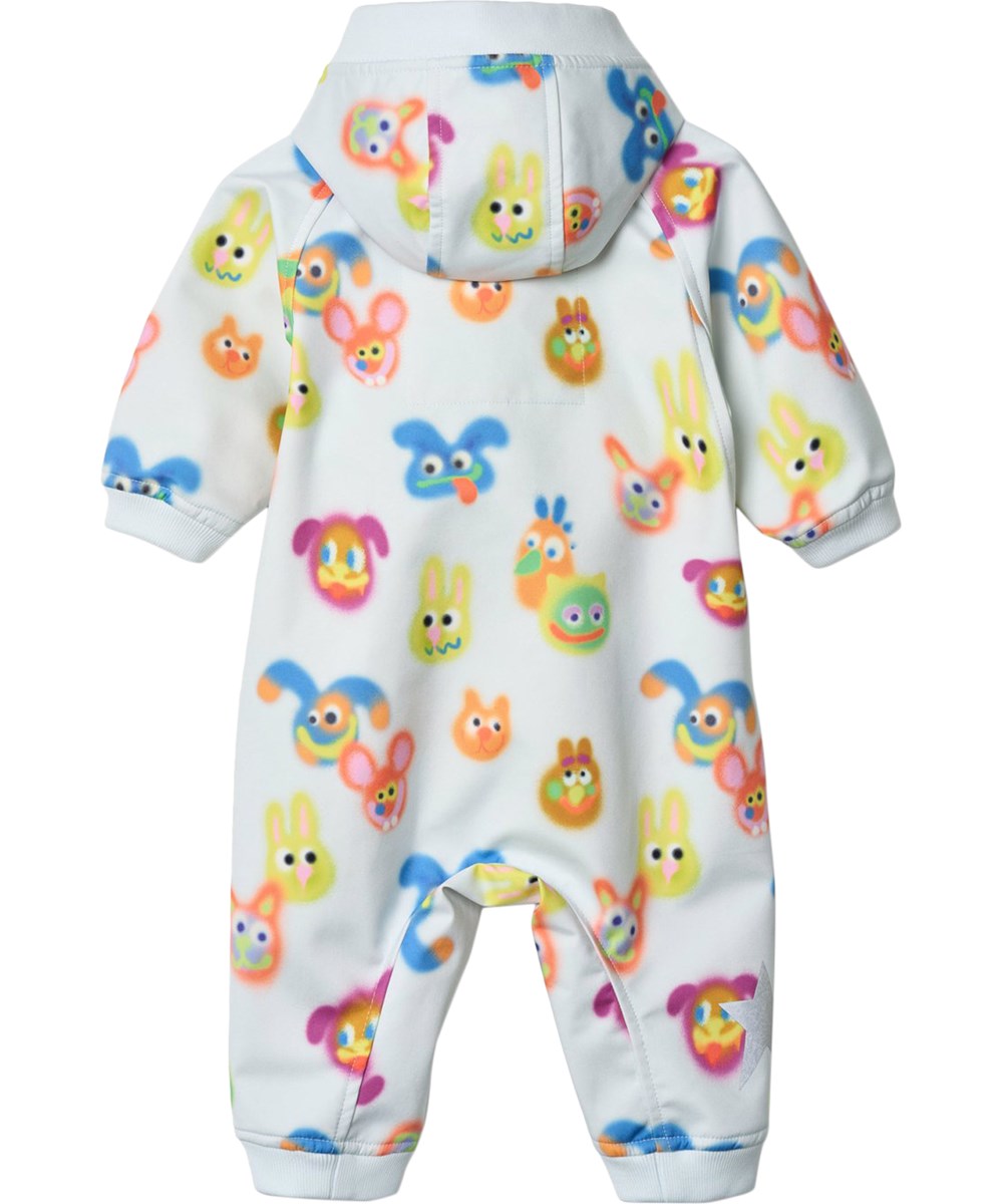 Hill - Fuzzy Together - Beige wind and water-repellent softshell suit for the little ones with fleece lining and animal print.