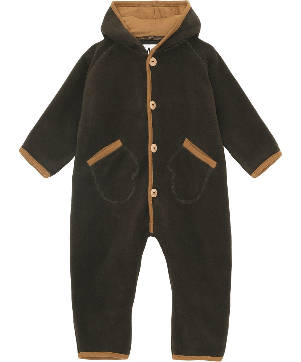 Udo - Deep Oak - Recycled dark brown baby fleece romper