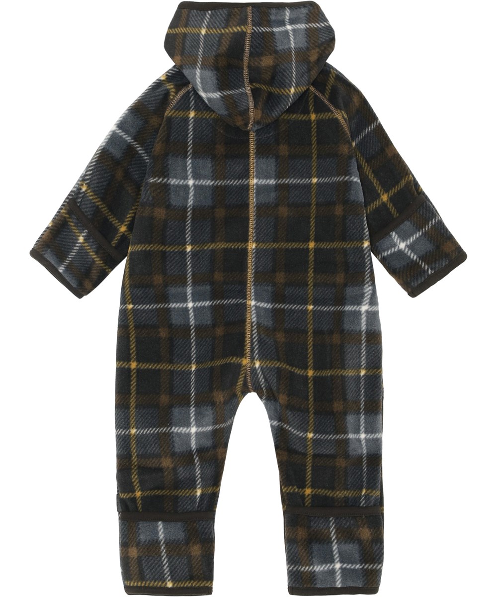 Udo - Grey Brown Check - Recycled grey and brown plaid baby fleece romper