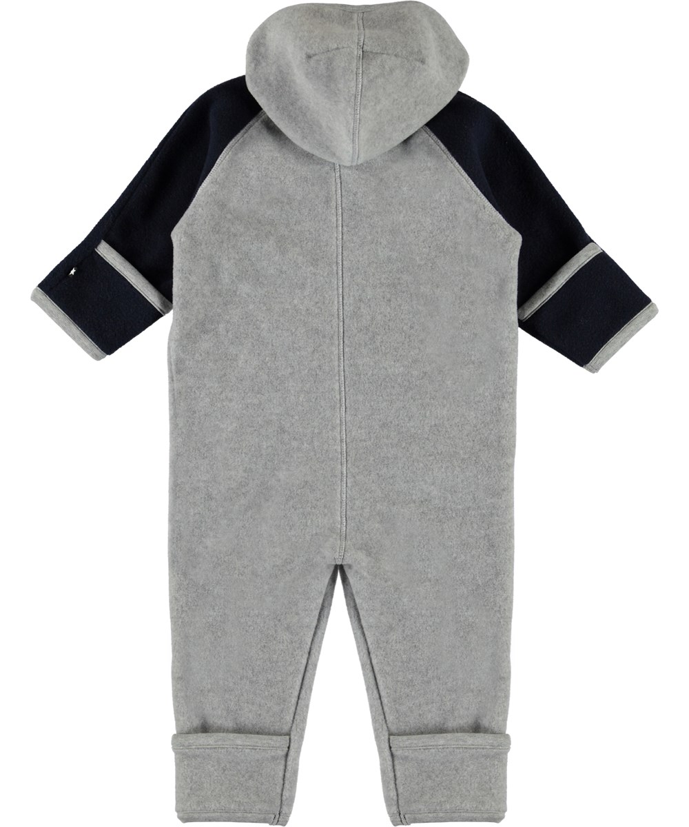 Udo - Moonlit Ocean - Grey and black baby fleece romper with mittens