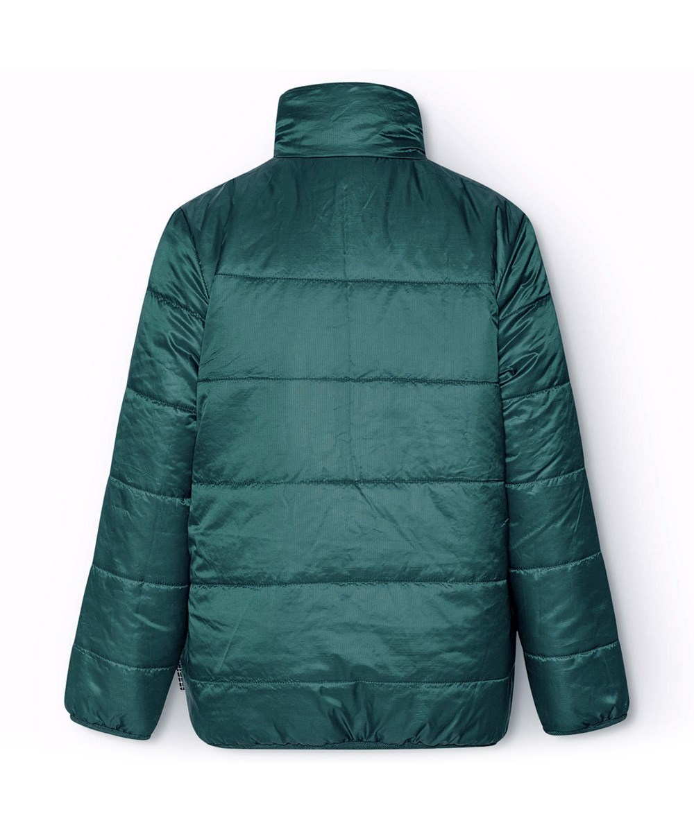 Ugo - Ponderosa Pine - Reversible fleece jacket for children in dark green and off-white.