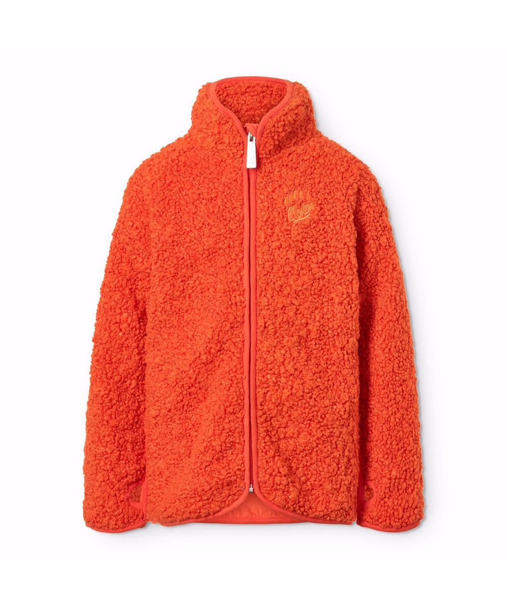 Ulan - Rising Sun - Orange fleece jacket for children made of recycled polyester with a nice back patch in durable nylon.