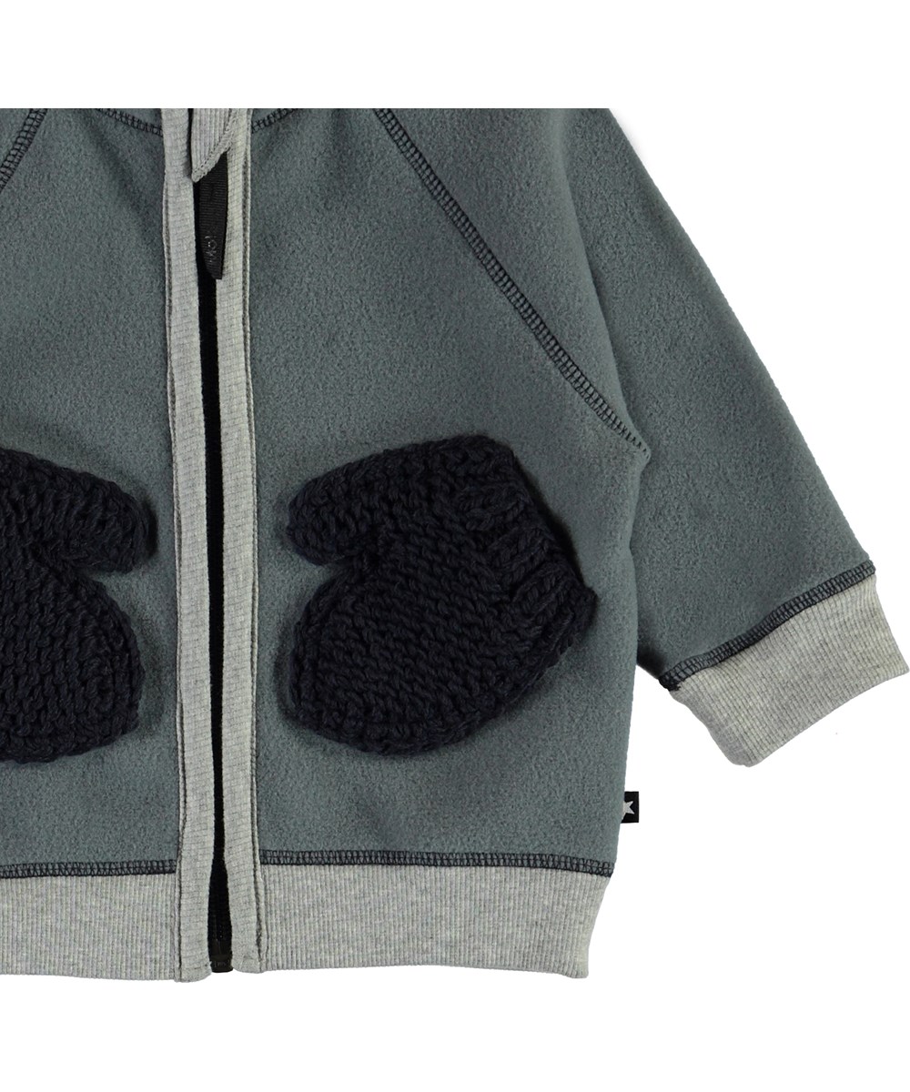 Ulf - Stormy Weather - Grey fleece jacket with mitten pockets 
