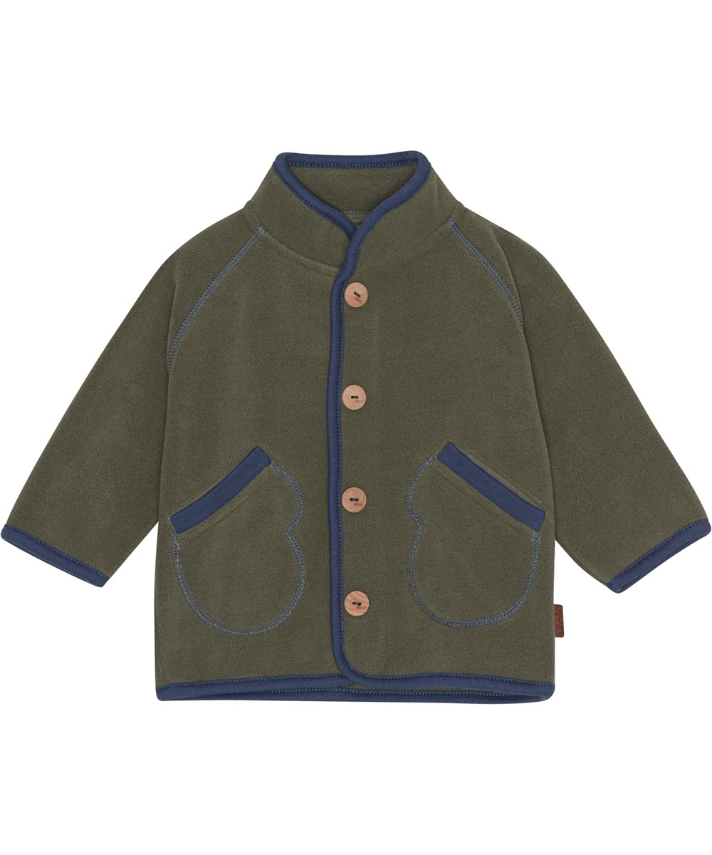 Uli - Dusty Green - Dark green baby fleece jacket in 100% recycled polyester