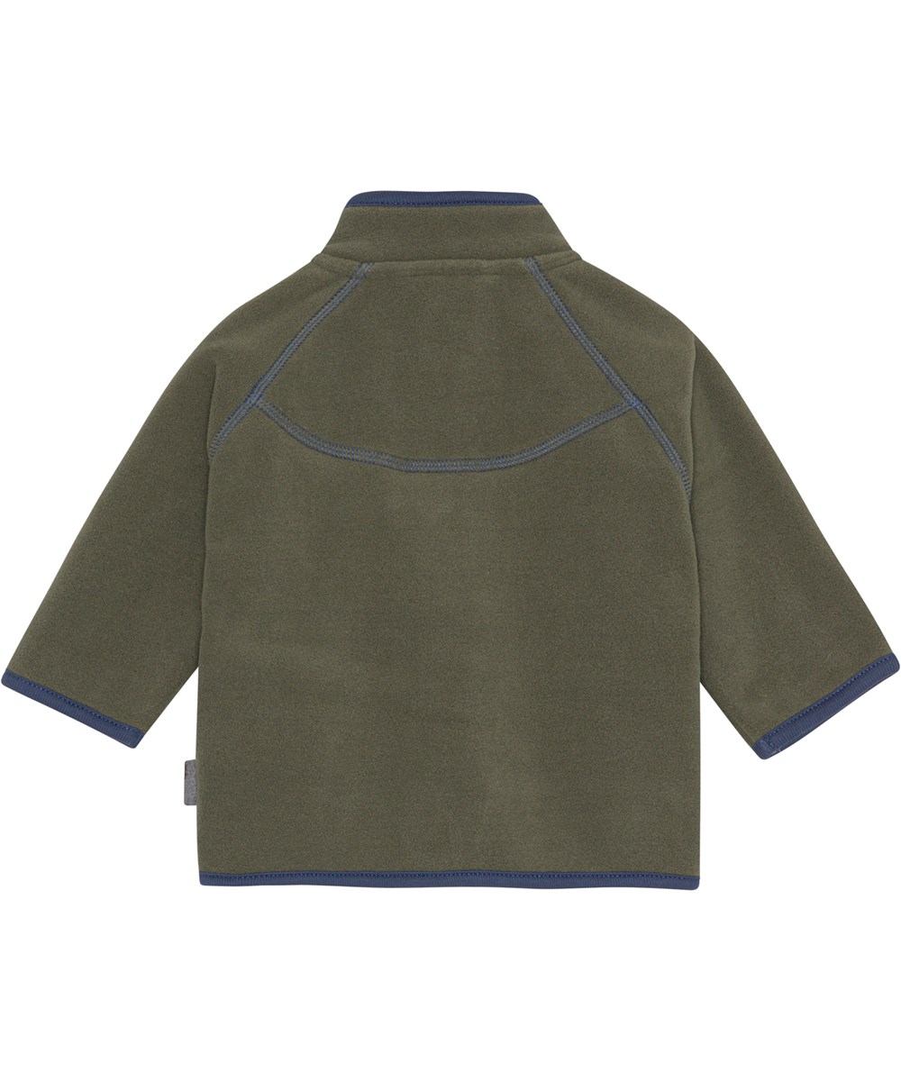 Uli - Dusty Green - Dark green baby fleece jacket in 100% recycled polyester