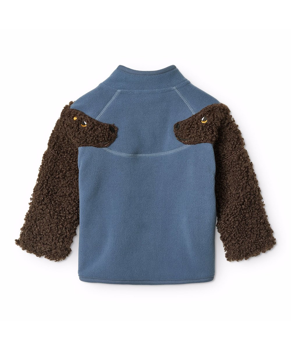 Uli - Evening Sky - Blue fleece jacket for the little ones in recycled polyester with brown dog sleeves.