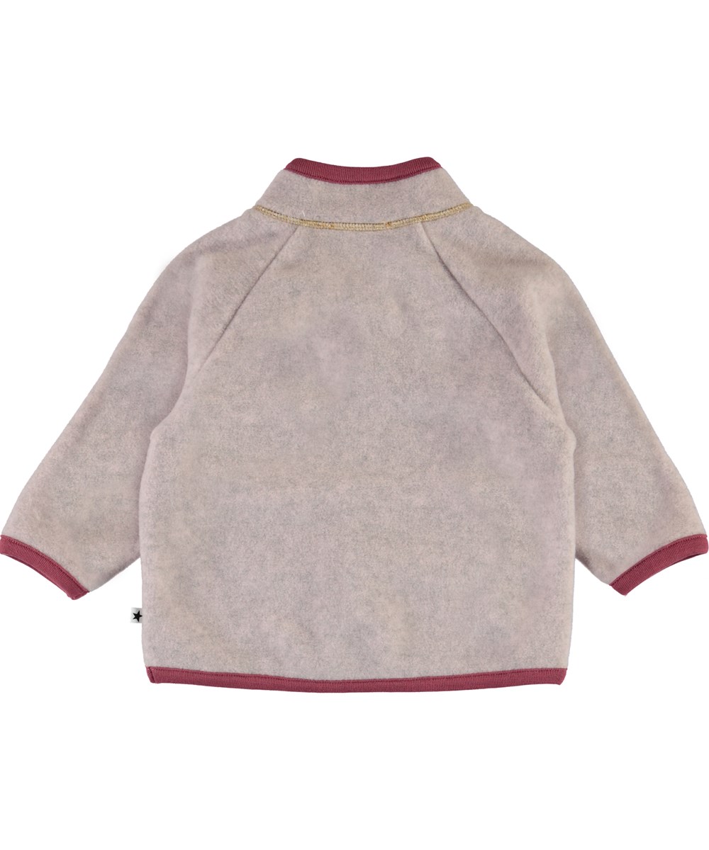 Uli Fair Pink Rose fleece jacket with mitten pockets Molo