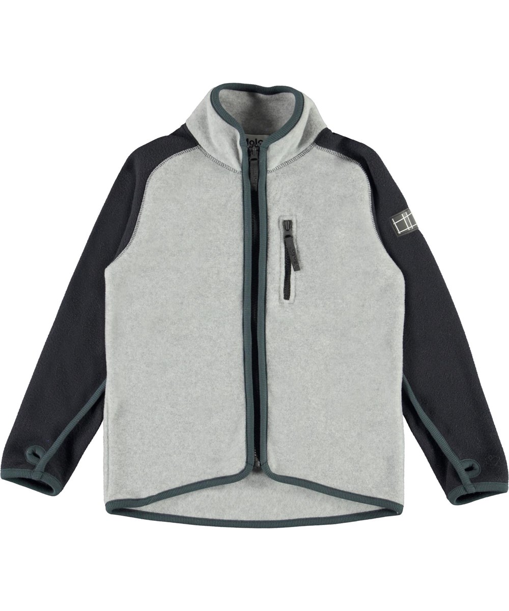 Ulrick - Grey Melange - Fleece jacket in grey with black sleeves
