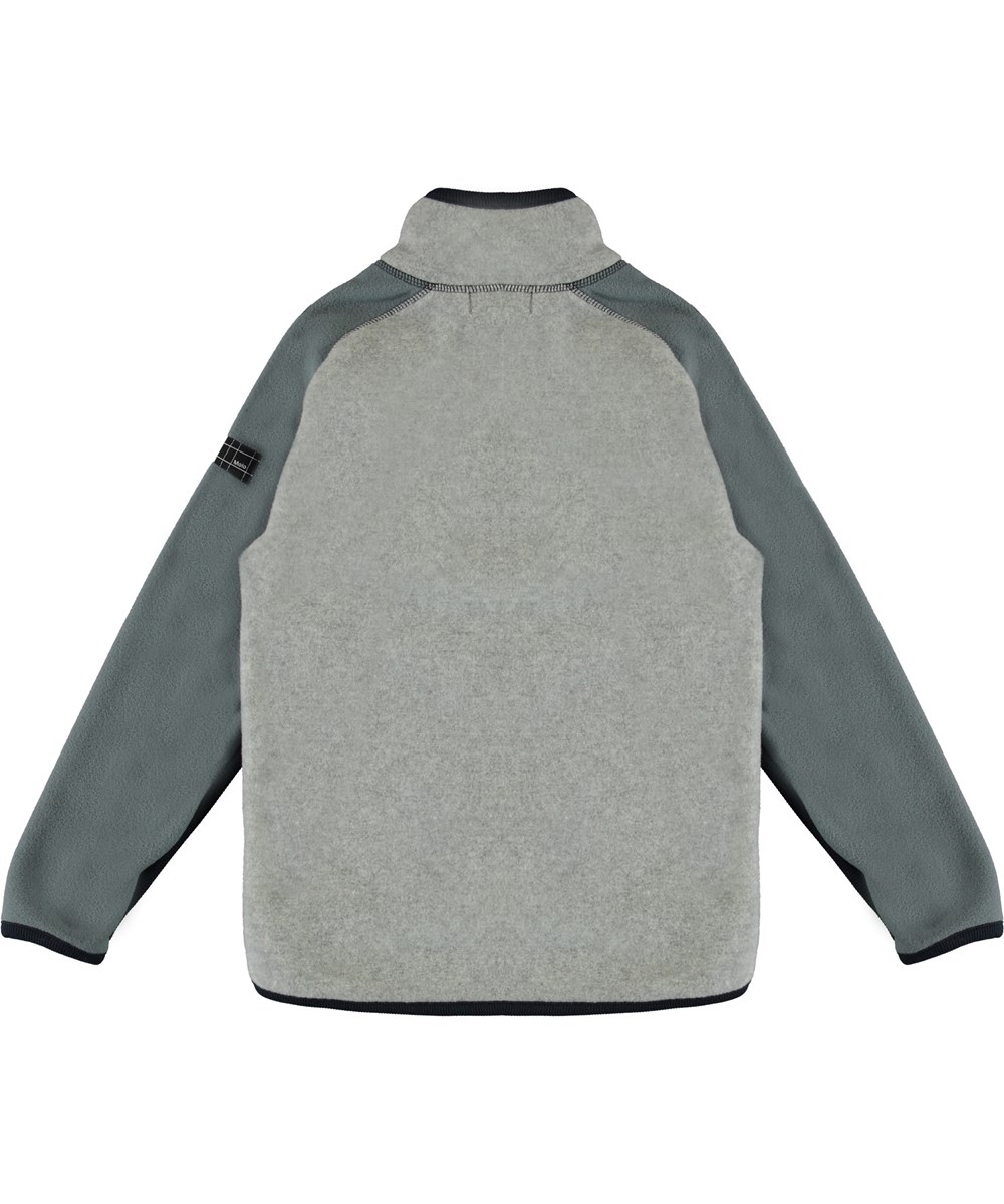 Ulrick - Grey Melange - Grey fleece jacket with green sleeves 