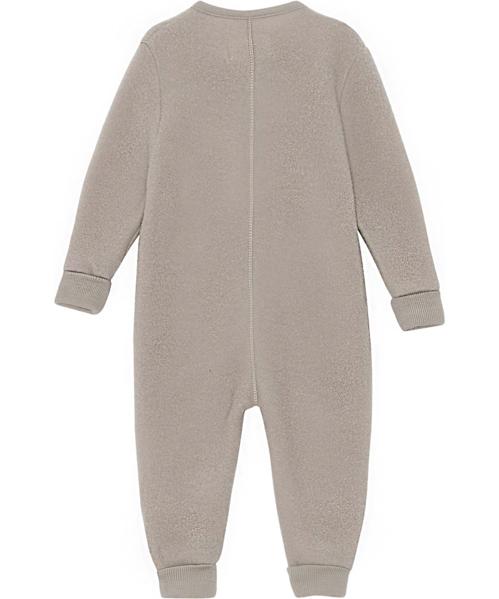 Umar - Moon Sand - Beige baby romper in wool with button closure 