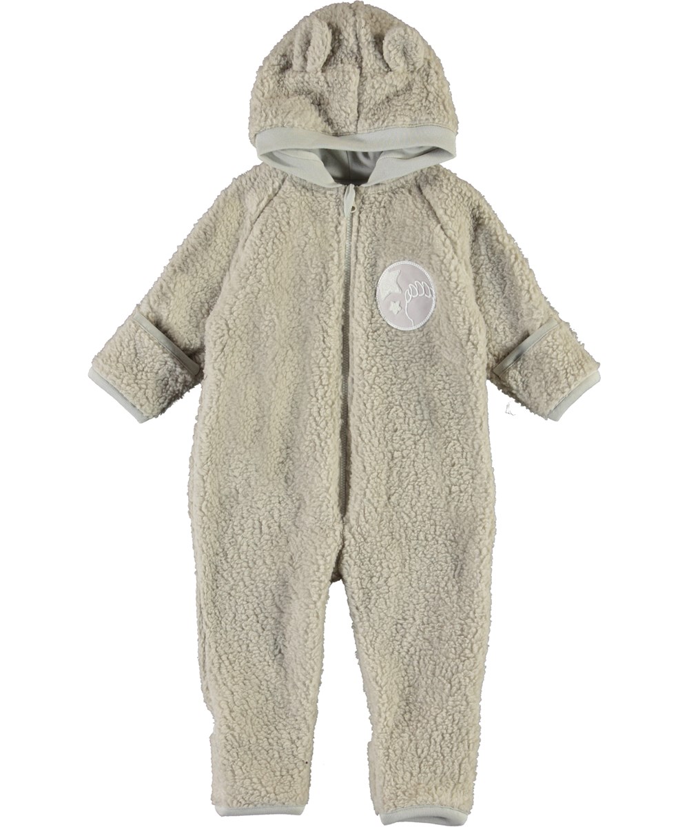 Umeko - Dark White - Baby fleece romper with ears