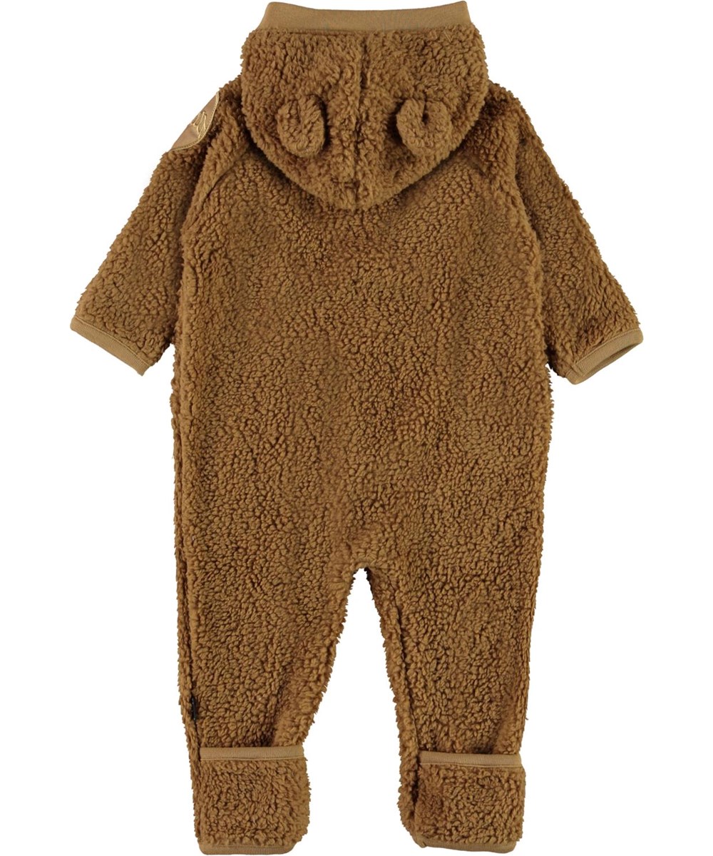 Umeko - Sandstone - Brown baby fleece romper with ears