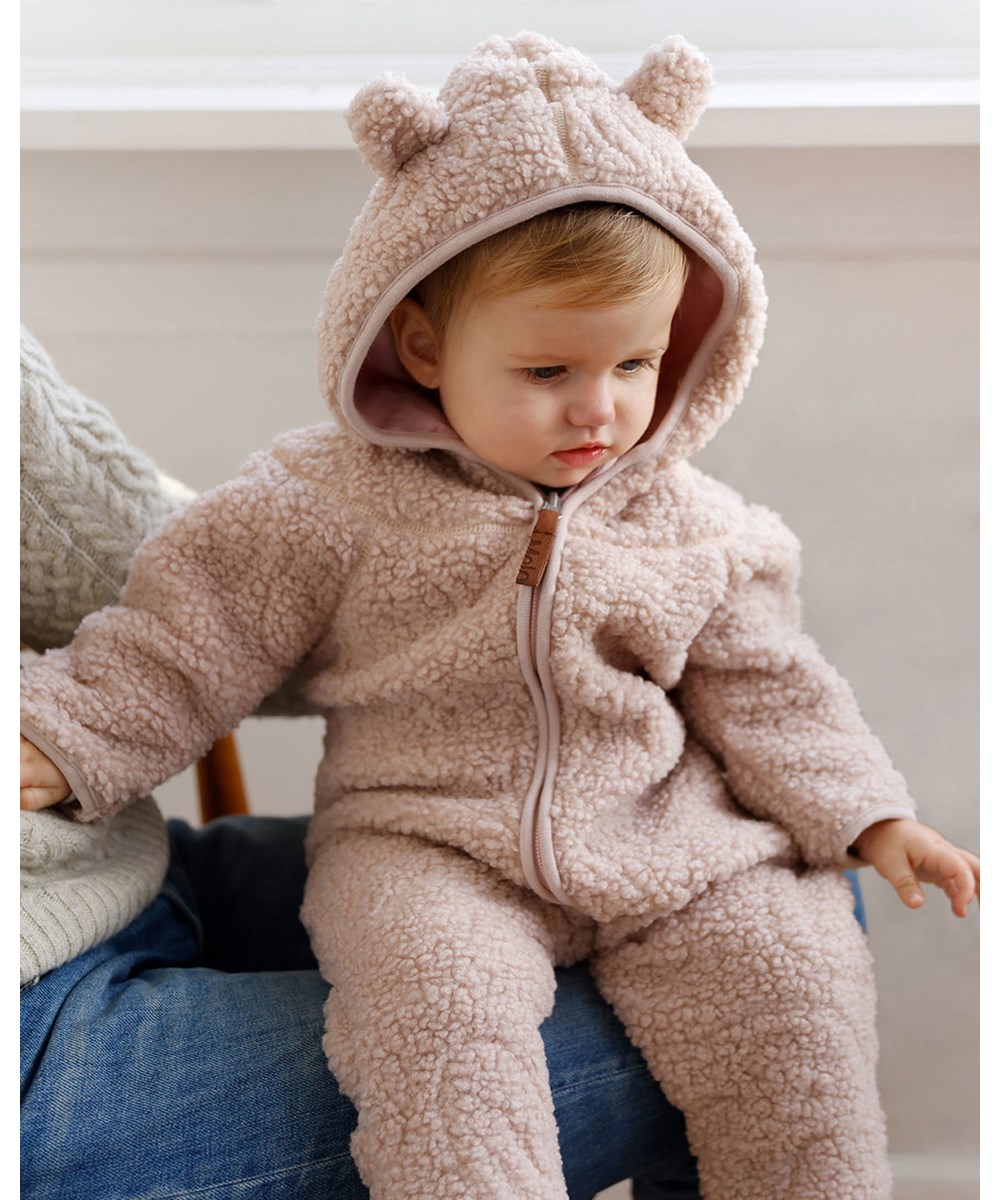Umeko - Soft Mushroom - Pink baby fleece jumpsuit in 100% recycled polyester