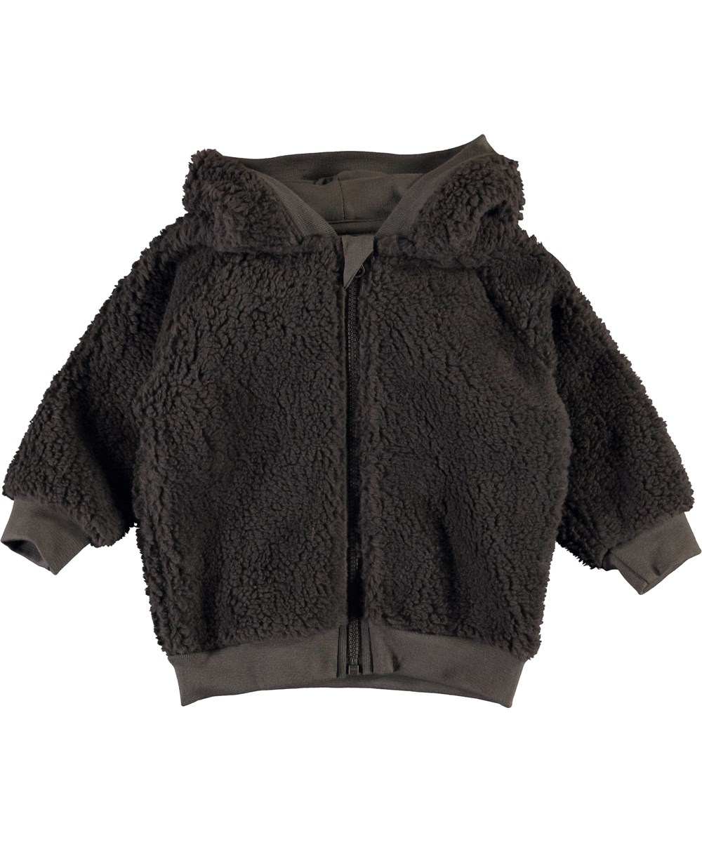 Ummi - Brown Darkness - Brown baby fleece jacket with ears