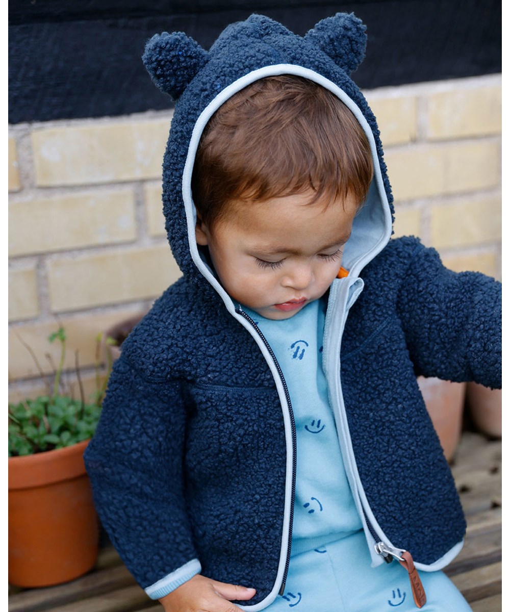 Ummi - Night Navy - Baby fleece jacket in dark blue made of 100% recycled polyester