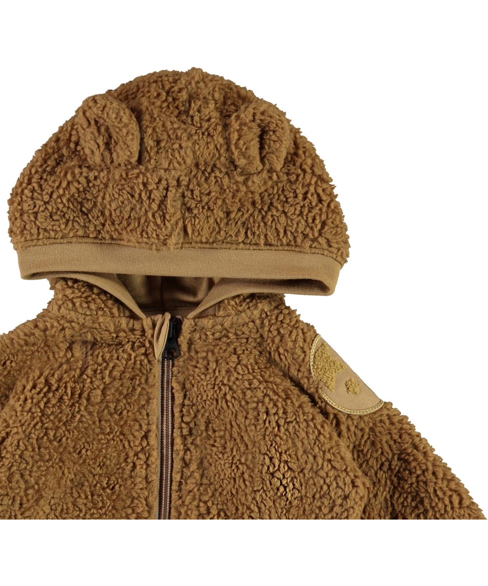 Ummi - Sandstone - Brown baby fleece jacket with ears 
