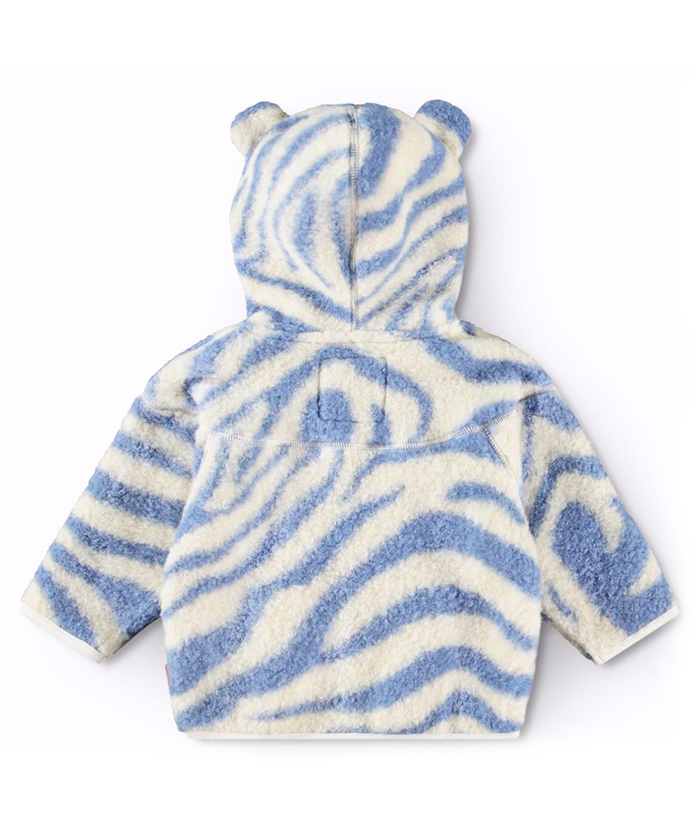 Ummi - Zebra Blue - Lavender blue zebrastriped fleece jacket for babies and toddlers.