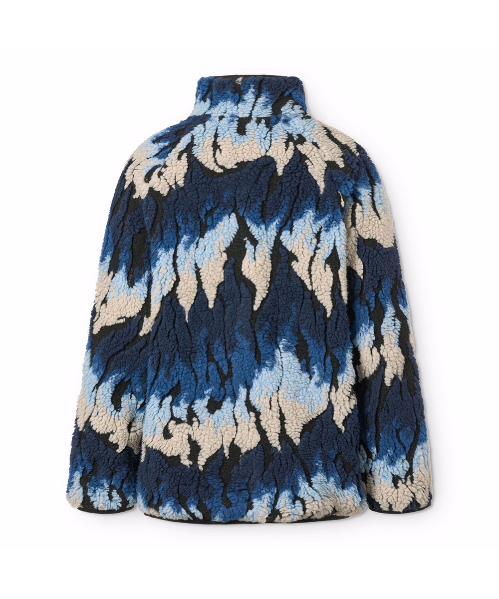 Unique - Ingenuity Cool - Soft fleece jacket for children made of recycled polyester with matching ribbed edges and lined with soft cotton. The jacket's weave looks like flames in blue and beige shades.