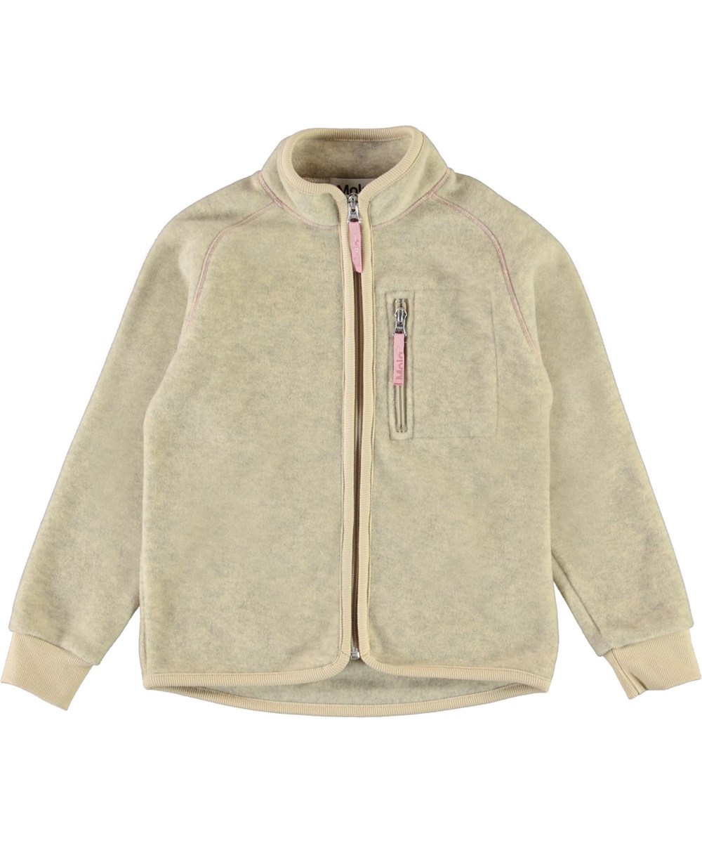 Unna - Banana Crepe - Light yellow fleece jacket with pink stitching