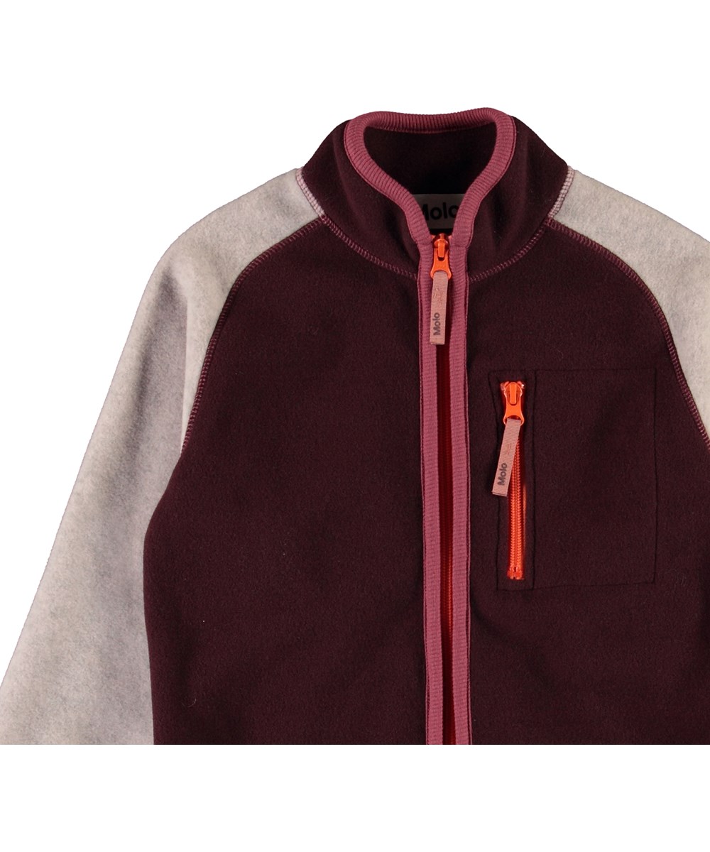 Unna - Maroon - Bordeaux fleece jacket with rose sleeves