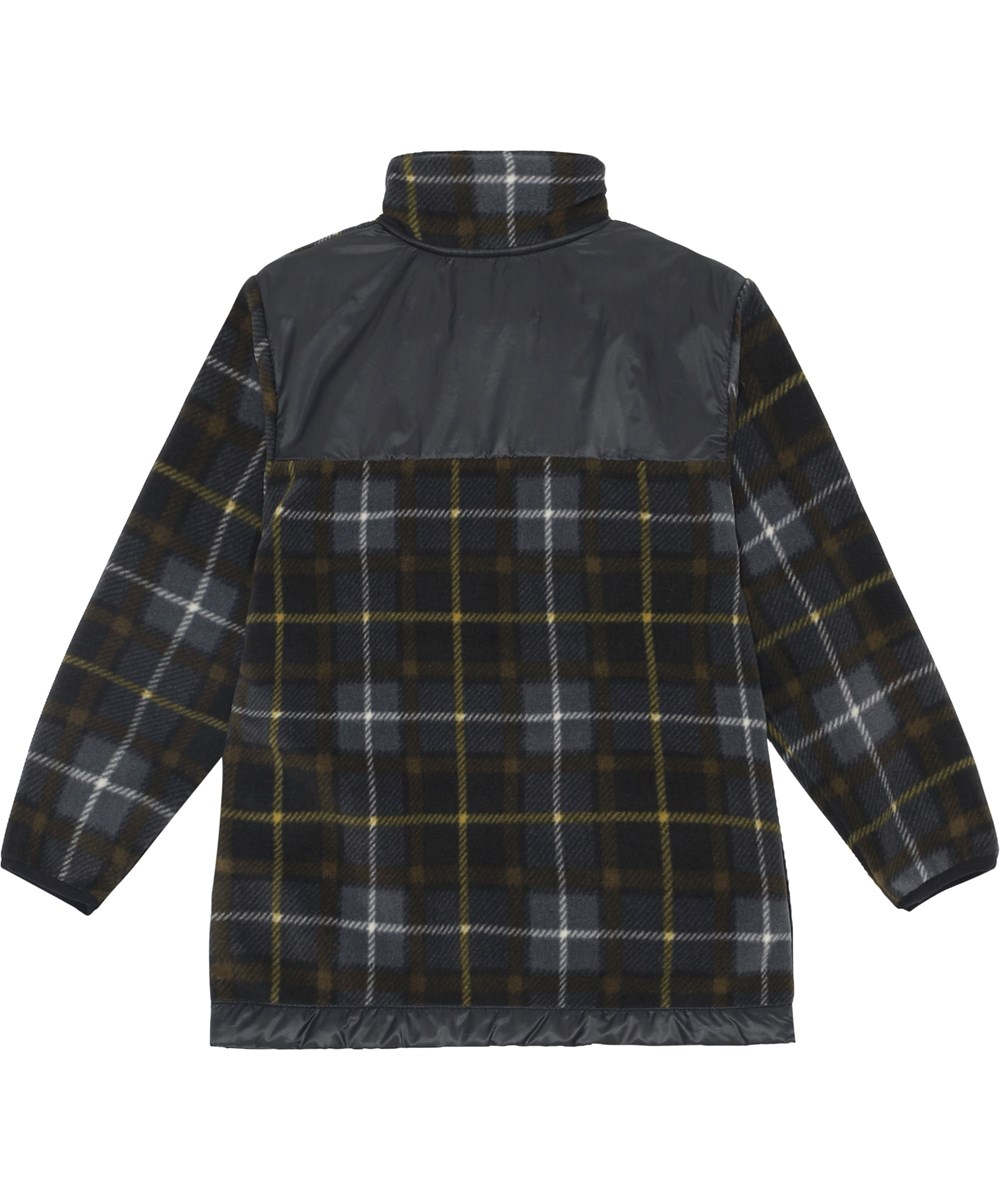 Urbain - Grey Brown Check - Recycled fleece jacket in brown with plaid