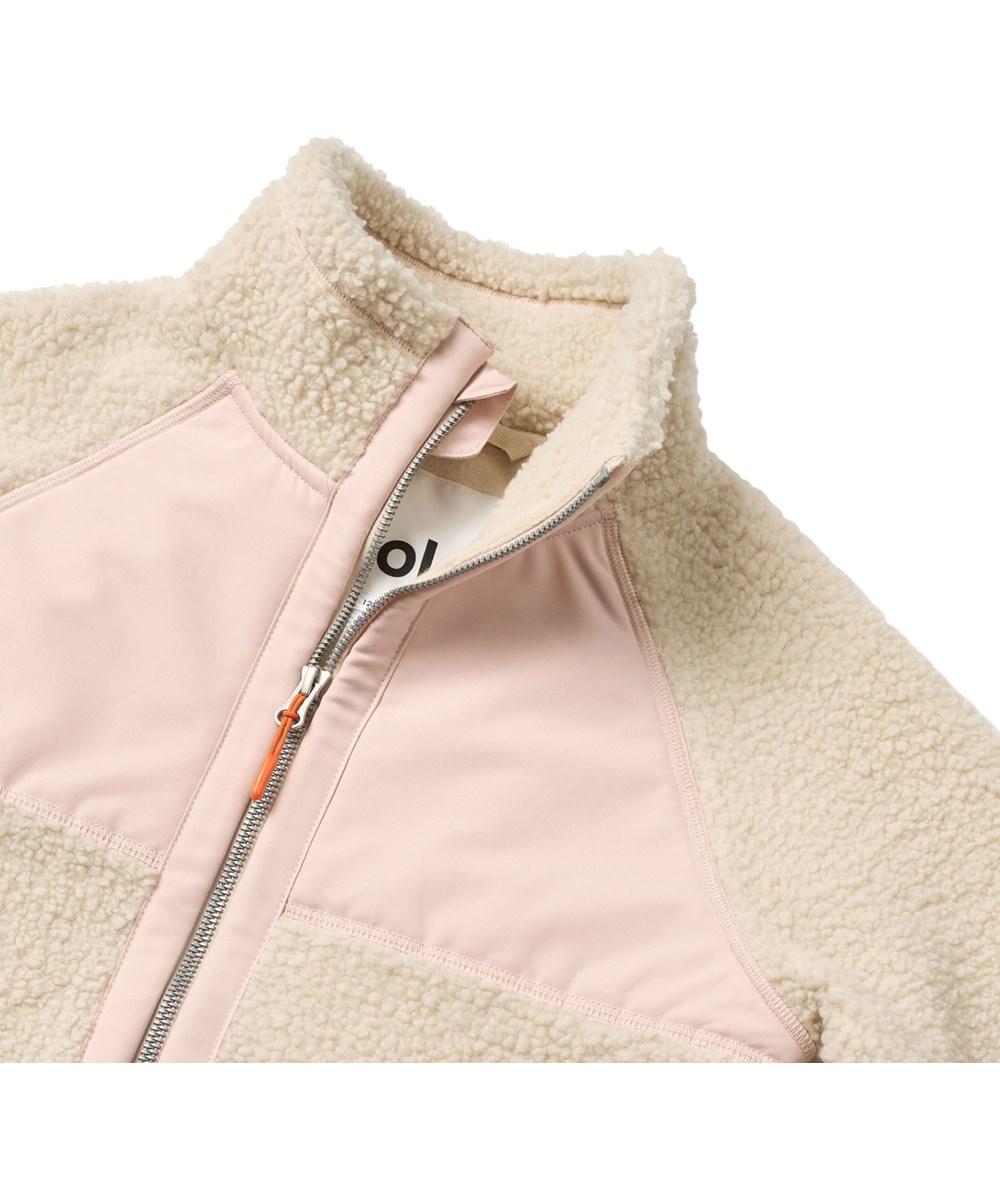 Usher - Soft Powder - Off-white and pink fleece jacket made form recycled polyester with front pockets and durable details for children