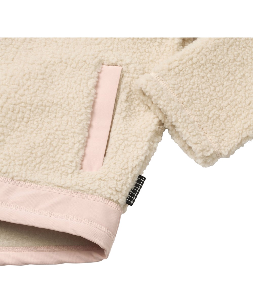 Usher - Soft Powder - Off-white and pink fleece jacket made form recycled polyester with front pockets and durable details for children
