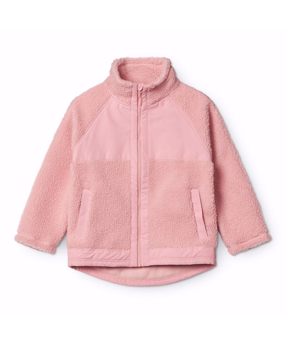 Usher - Rosequartz - Pink fleece jacket for children in recycled polyester with front pockets and durable details.