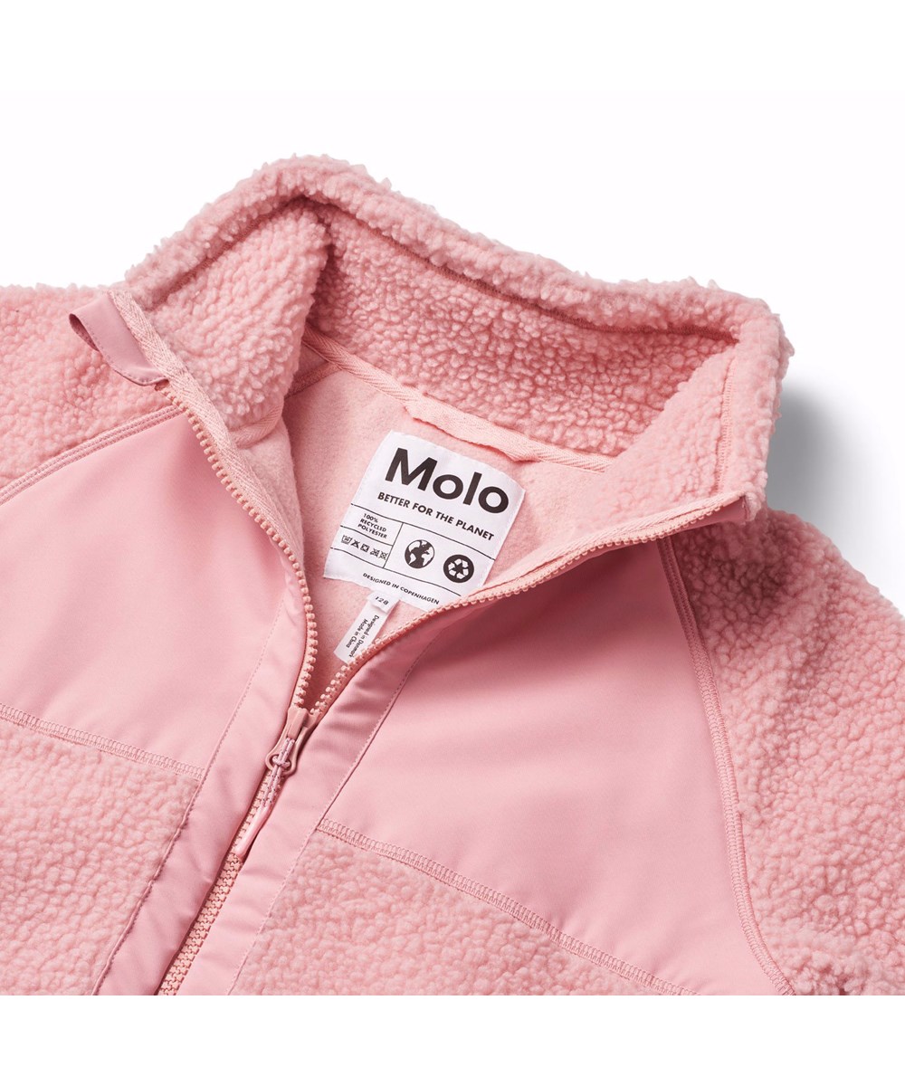 Usher - Rosequartz - Pink fleece jacket for children in recycled polyester with front pockets and durable details.