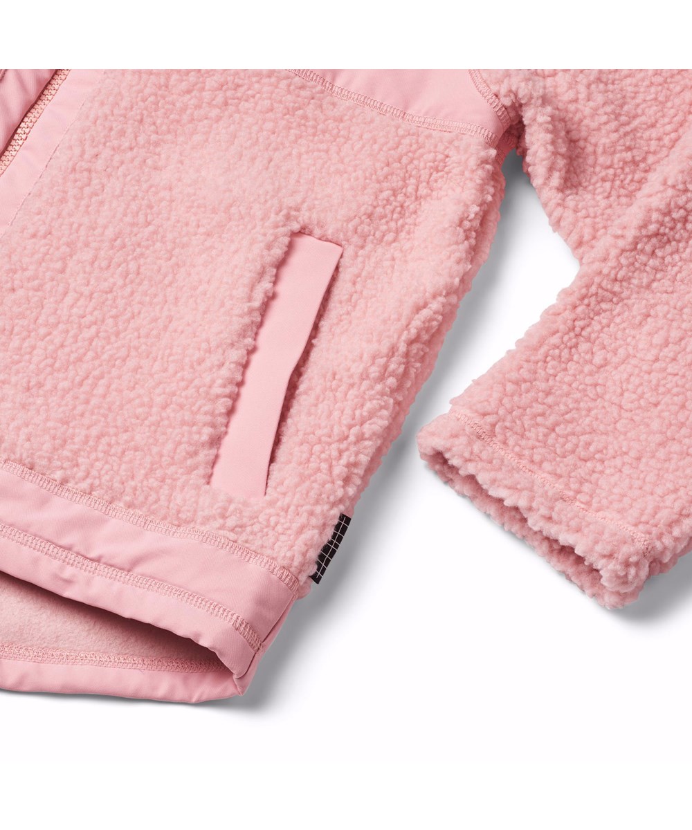 Usher - Rosequartz - Pink fleece jacket for children in recycled polyester with front pockets and durable details.