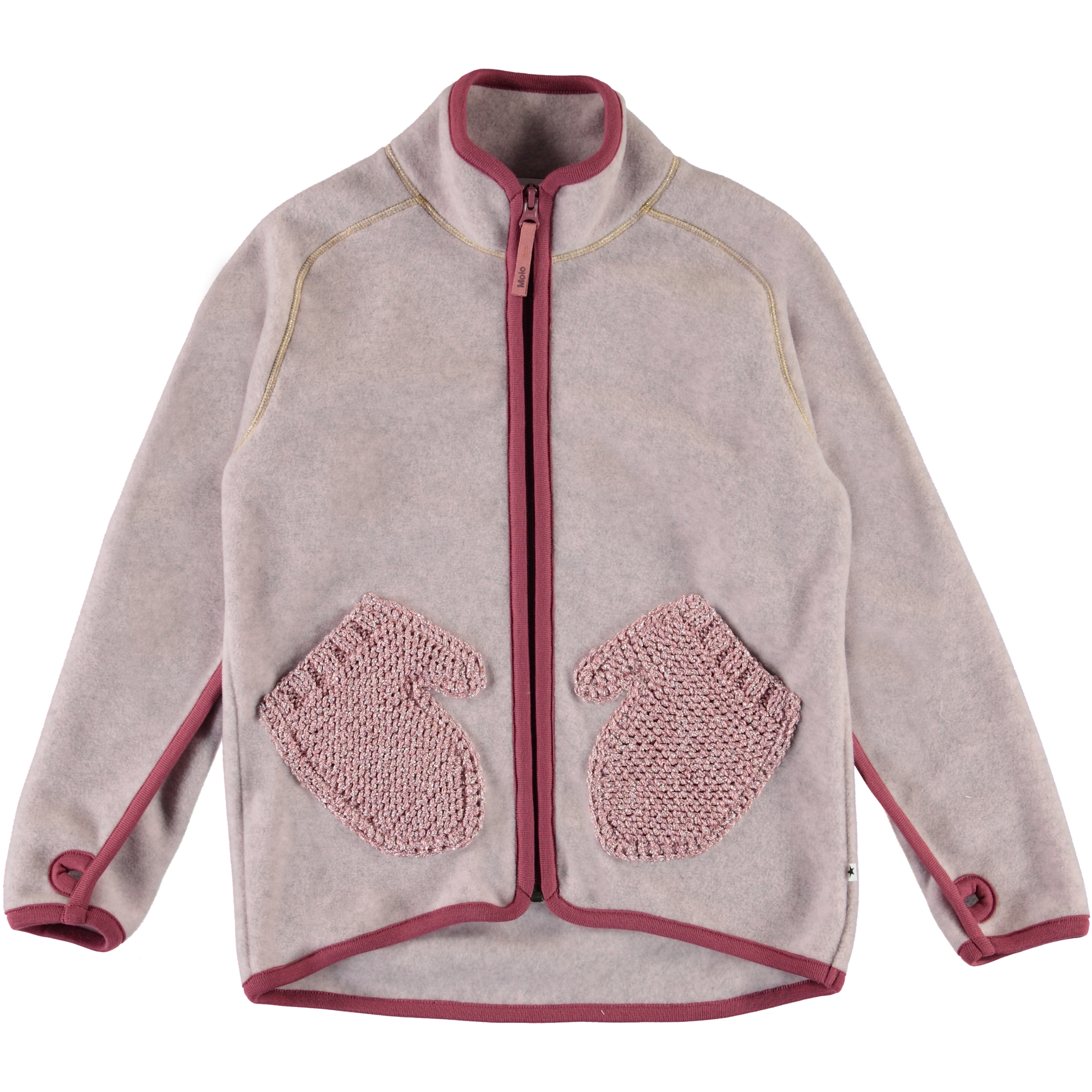 Ushi Fair Pink Rose fleece jacket with mitten pockets Molo