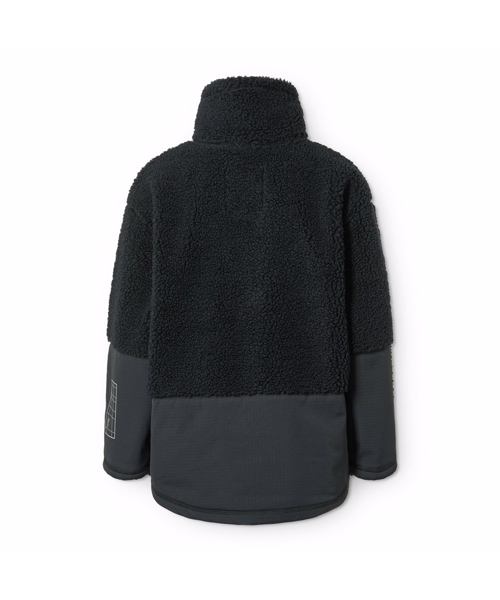 Utha - Black - Black fleece jacket for children made of recycled polyester with details on the sleeves, back, and outer front pockets which is made of wind and water-repellent durable nylon.