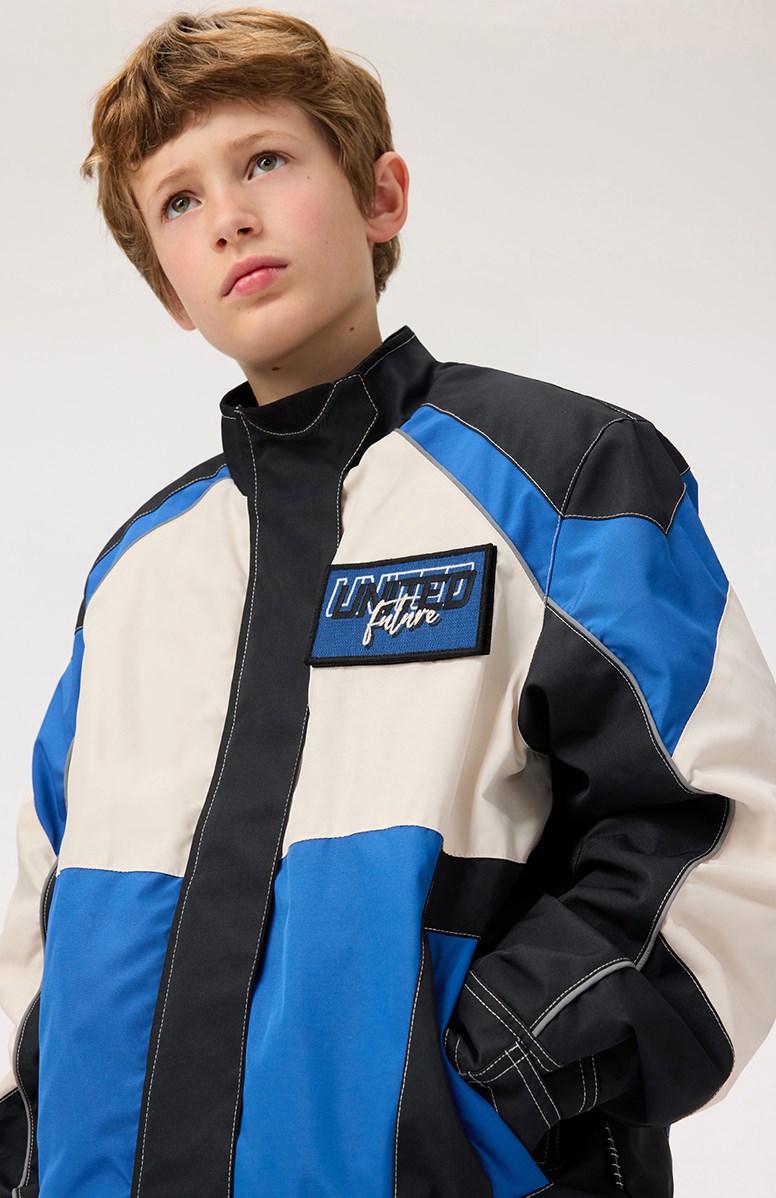 Haddix - Black - Jackets for children in black, blue, and off-white inspired by the motocross world, with chest and back velcro patches.